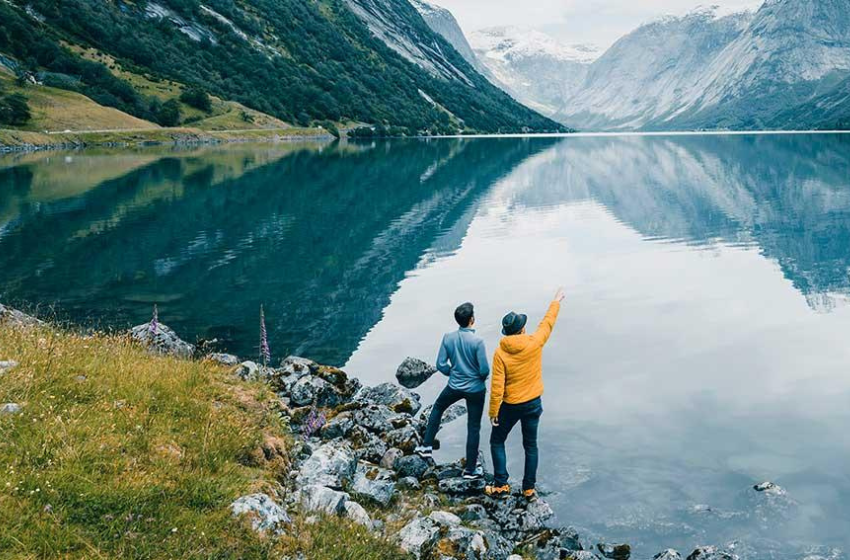 Stock image of hikers